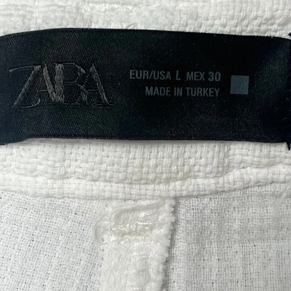 Zara White Textured Wide Leg High Waisted Pants Coastal Classic  Large‎